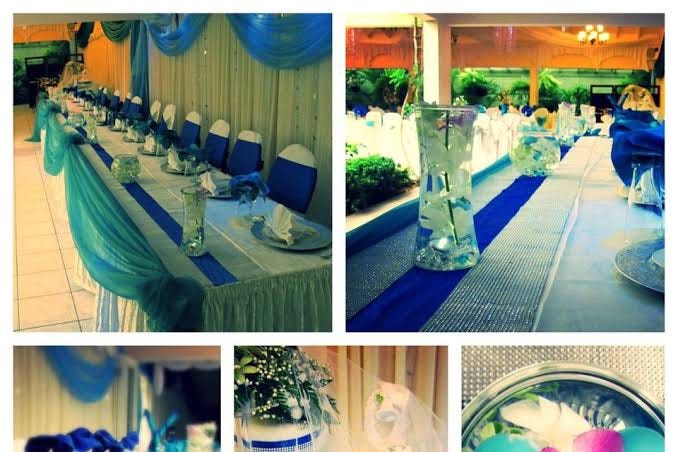 Wedding hall decoration in blue theme
