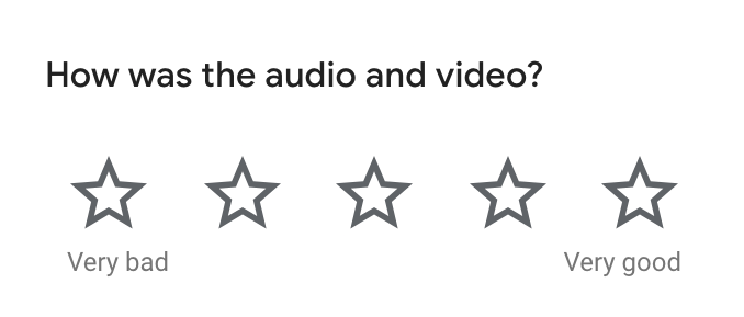 Description: A title that is written ‘ How was the audio and video?’ And five stars that under the left one is written ‘very bad’ and under the right one is written ‘very good’.