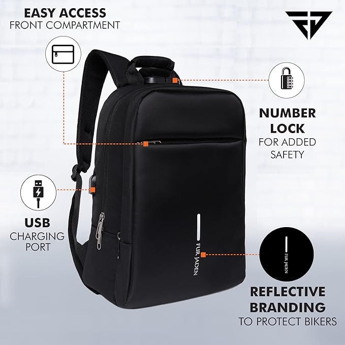 Picture Showing FUR JADEN Anti Theft Number Lock Backpack Bag’s Features