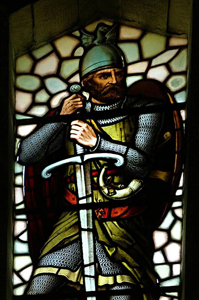 Stained glass window depicting WIlliam Wallace at the Wallace Monument, Stirling, Scotland via Otter / CC BY-SA