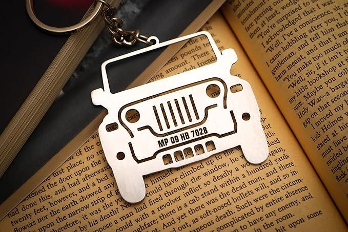 Personalized Thar Design Car Model Keychain- Customizable Engraved Stainless Steel Key Ring With Number Plate