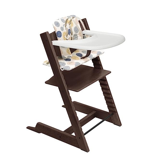 Tripp Trapp High Chair and Cushion with Stokke Tray — Walnut with Soul System — Adjustable, Convertible, All-in-One High Chair for Babies & Toddlers