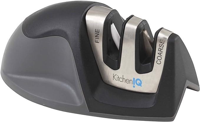 50009 Edge Grip 2-Stage Knife Sharpener, Black, Coarse & Fine Sharpeners, Compact for Easy Storage, Stable Non-Slip Base, Soft Grip Rubber Handle, Straight & Serrated Knives