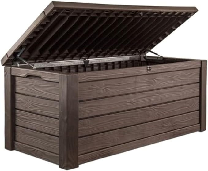 Keter Westwood 150 Gallon Plastic Outdoor Furniture Storage Deck Box, Espresso