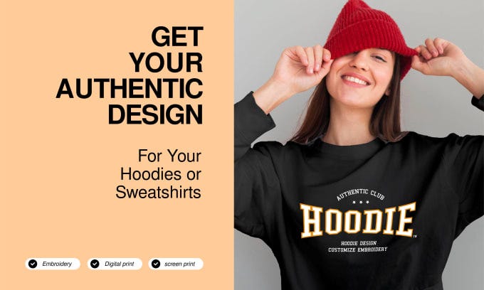 I will design embroidery print hoodies or sweatshirts college style