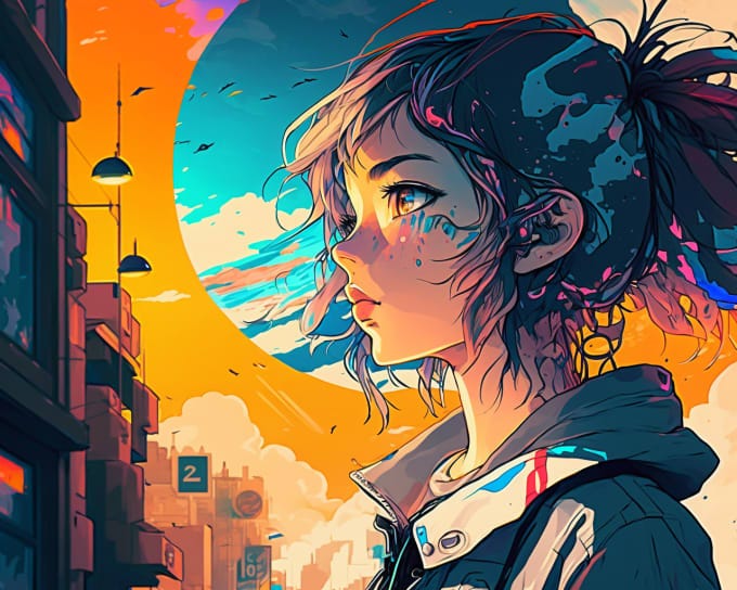 I will create a vibrant anime cityscape art