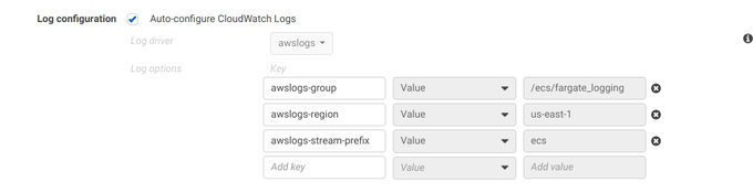 Fargate logs settings