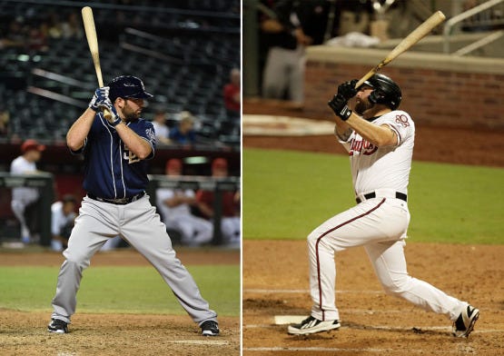 PHOENIX, AZ - SEPTEMBER 14:  Cody Decker #28 the San Diego Padres gets ready during his first major league at bat during the ninth inning against the Arizona Diamondbacks at Chase Field on September 14, 2015 in Phoenix, Arizona. Padres won 10-3.  (Photo by Norm Hall/Getty Images)