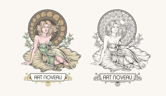 I will create vintage logo with art noveau illustration