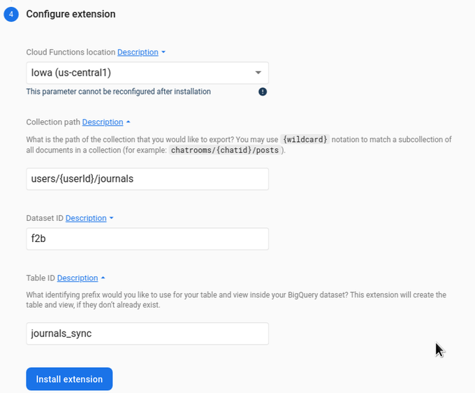 Firebase Extensions setup