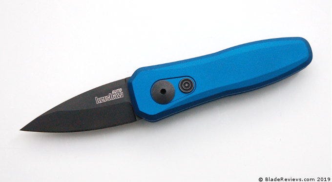 Order Kershaw Launch 4 Auto Knife with automatic red bulls-eye firing button and black galvanized aluminum handle