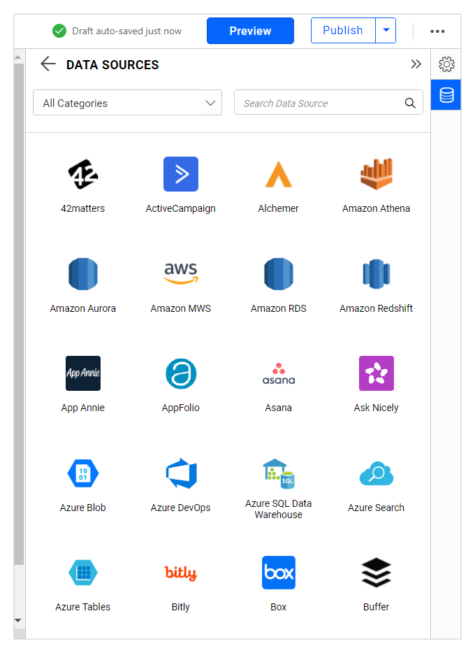 Bold BI’s data sources view