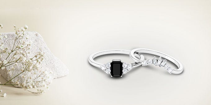 Black Onyx Ring Sets (Engagement & Wedding Ring)