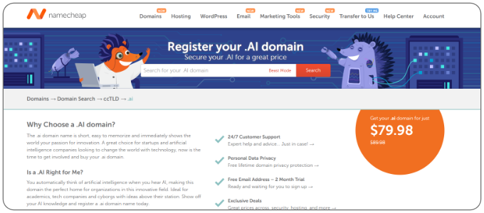 .ai domain registration at Namecheap