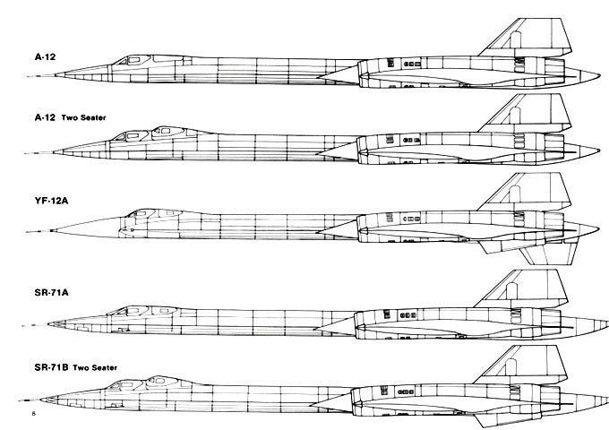 Iterations of the A-12, SR-71 and YF-12 aircraft, designed for different missions