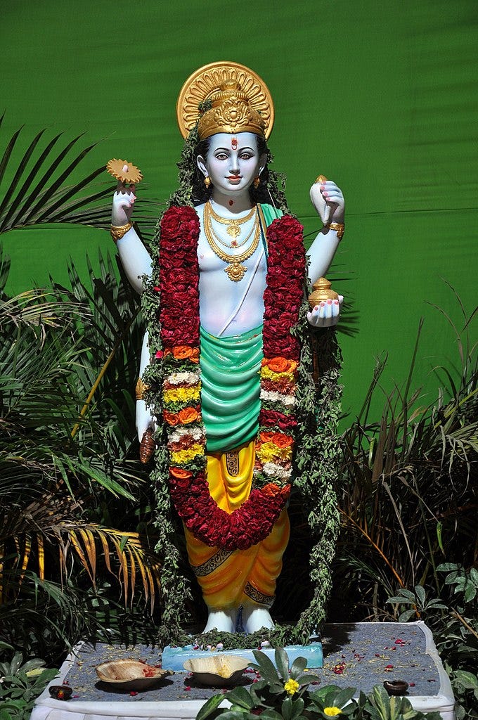 Dhanvantari (an avatar of Vishnu) is the god associated with Ayurveda.