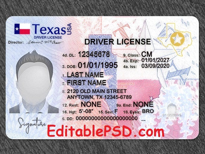 Texas New Driving License PSD Template 2023