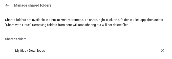 Shared folders option in Chrome OS settings