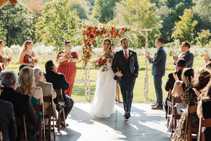 Bride and groom at a 2021 ceremony that was postponed from a 2020 Covid Wedding.