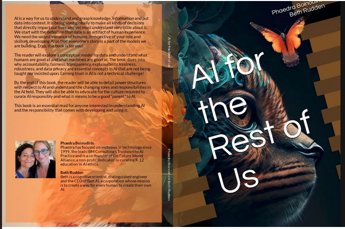 Book cover for the AI for the Rest of Us, cat with stripes and butterflies