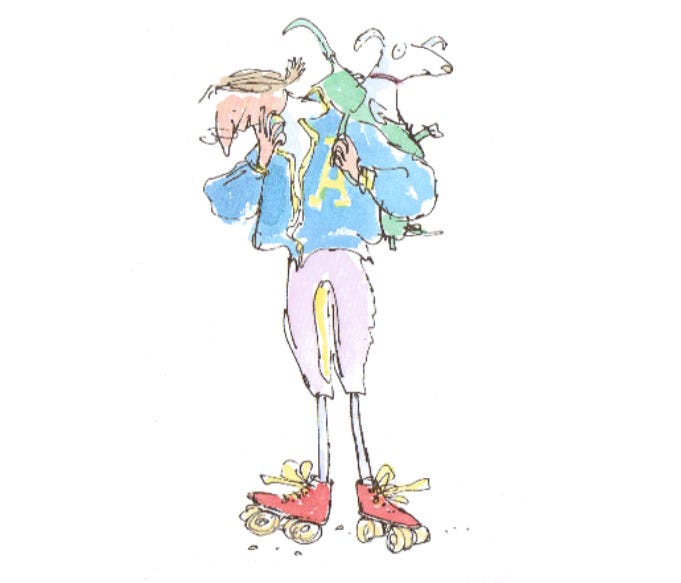 Mrs.Armitage and her roller skates. Illustration copyright of Quentin Blake.