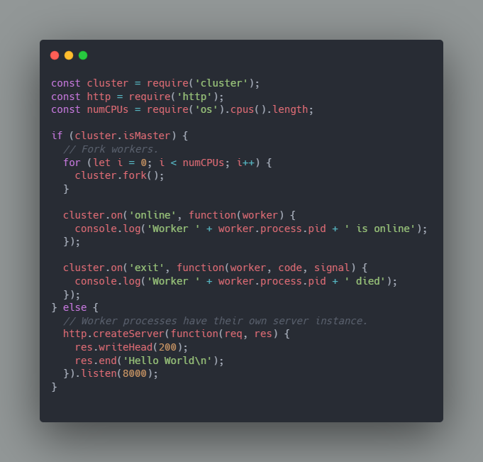 Example of creating child processes that can be used to run multiple Node.js instances in parallel