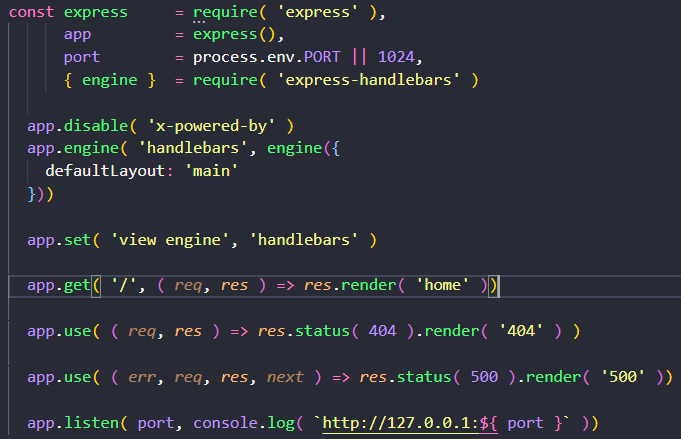 Example basic structure for express server with handlebars