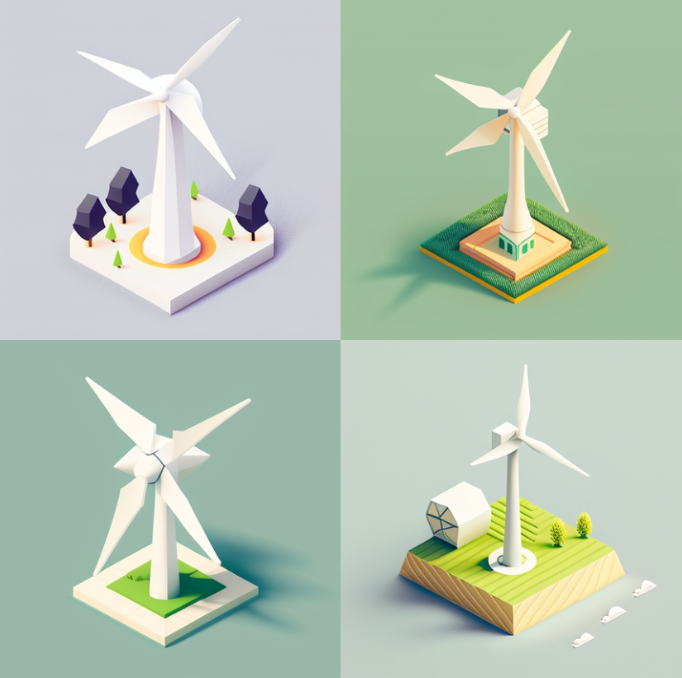 Image of AI generated illustrations of wind turbines
