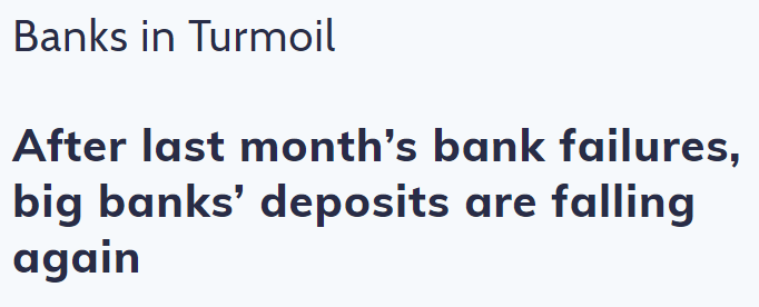 Banks in Turmoil
 After last month’s bank failures, big banks’ deposits are falling again