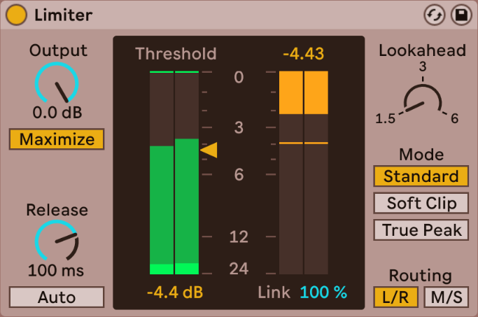 The updated Limiter device in Ableton Live 12.1.