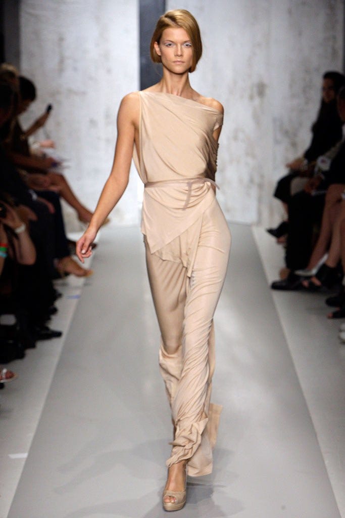 A modern example of the Doric Peplos designed by artist Donna Karan for her Spring 2010 collection.