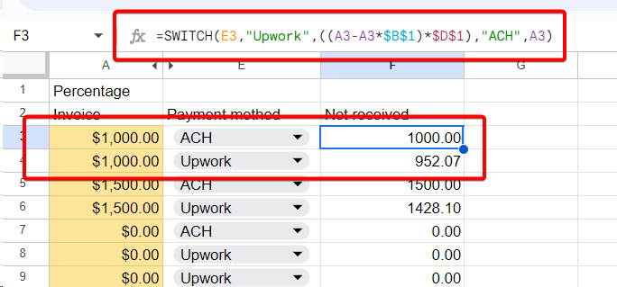 google sheets example switch formula implementation