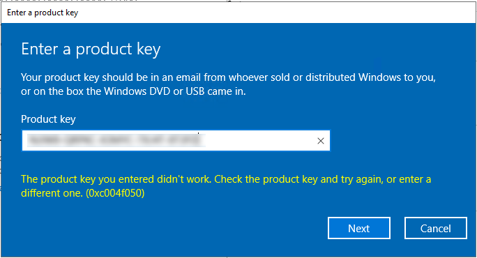 Windows Server, Activation, Product Key, (0xc004d050), product key