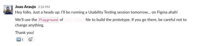 Message I sent telling my team that we will be having a lab session today and what file they should not edit.