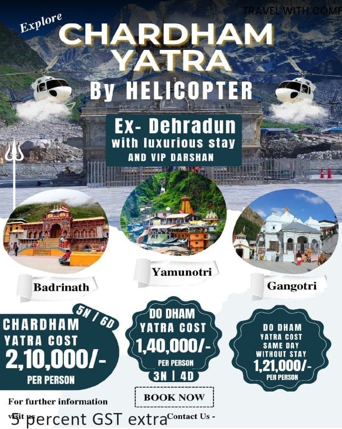 Chardham and Dodham yatra premium package with helicopter yatra.