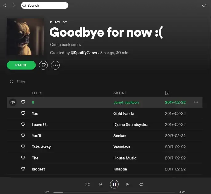 A playlist with goodbye songs for when you unsubscribe from Spotify