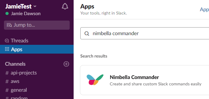 Add Nimbella Commander app in Slack