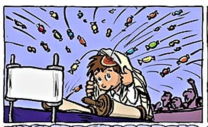 Firing sweets at the Bar Mitzvah boy. (Credit: Beit El Books)