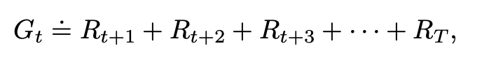 G, t, is equivalent to, R, at t+1, +, R, at t+2, + R, at t+3, +, etc