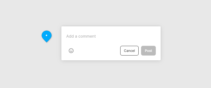 Figma modal for commenting. Prompt text reads Add a comment, one button reads Cancel and the other reads Post.