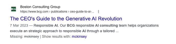 BCG showing on Google search results ‘the CEO’s guide to the generative AI revolution’