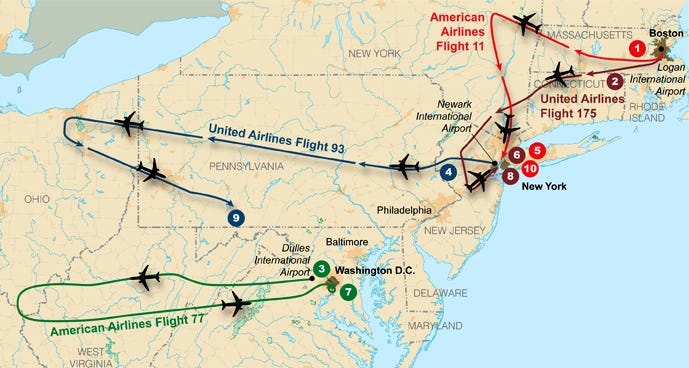 map of 9/11 flight