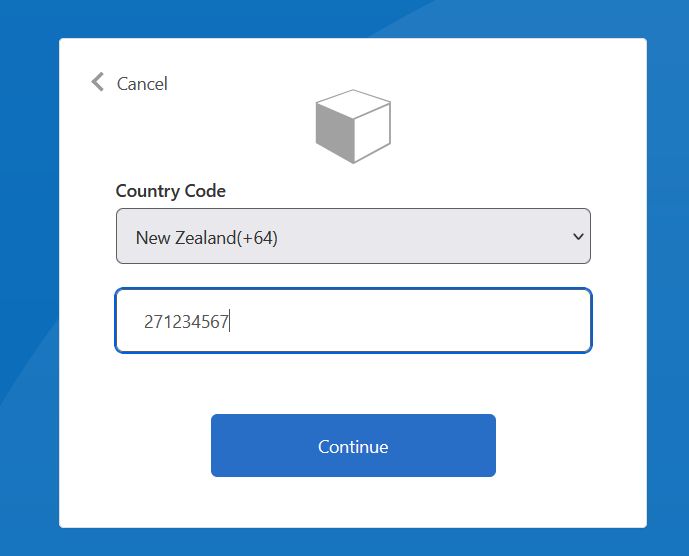 Image showing input screen with country code and phone number
