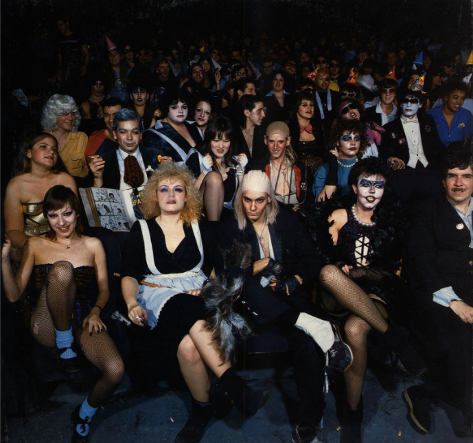 Audience in cosplay at a Rocky Horror show.