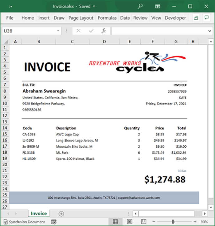 Excel File Created Using WinUI Excel Library