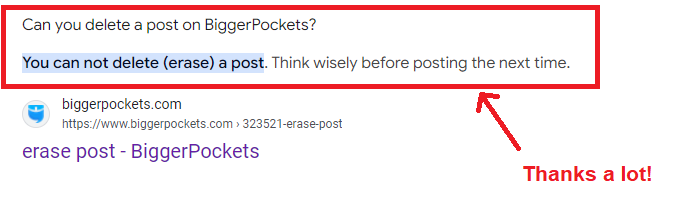 can you delete bigger pockets post