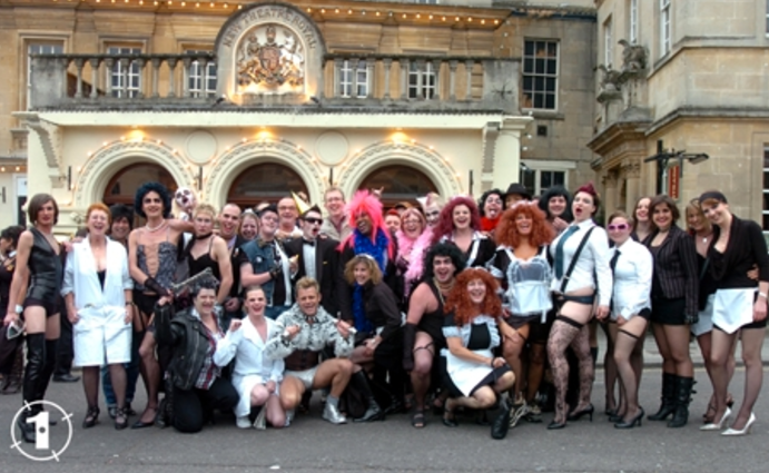 Audience in cosplay at a Rocky Horror show.