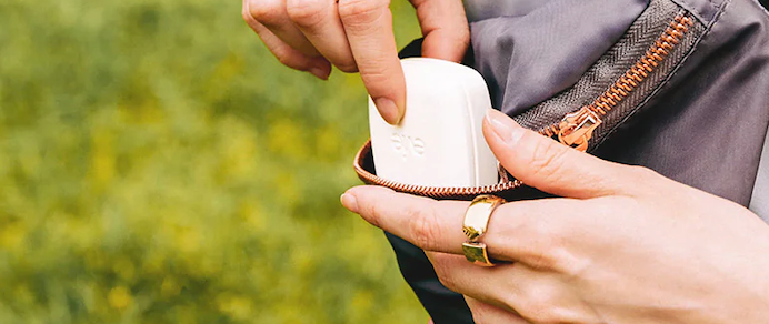 Photograph of the Evie Ring, a smart ring from Movano Health, focusing on women’s biometrics and health trends.