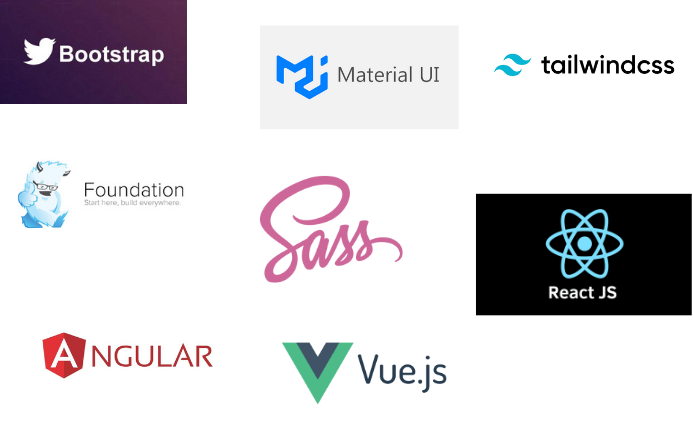 List few famous frameworks used in Front-End development