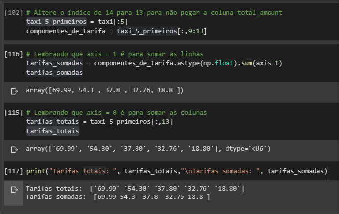 Somatórios por linhas com NumPy.